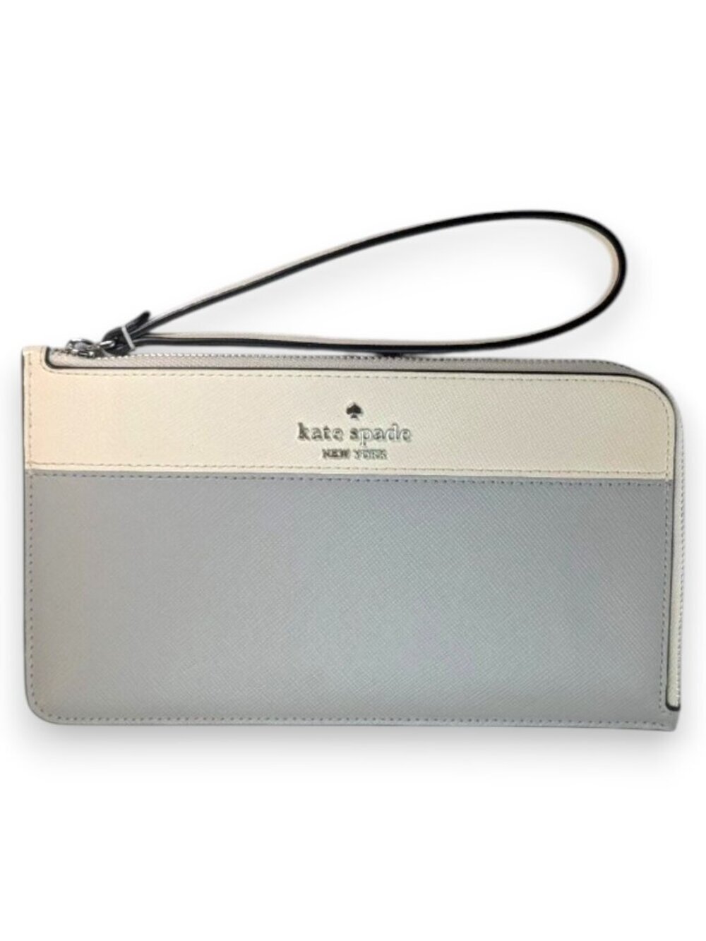 Kate Spade Lucy Medium L Zip Wristlet Wallet Gray And Ivory Color Block